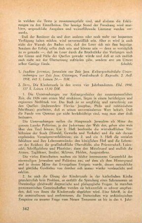 342-343 [Rezension] Jeremias, Joachim, Jerusalem zur Zeit Jesu