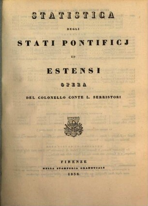 Statistica d'Italia, 6. Statistica degli Stati Pontificj ed Estensi