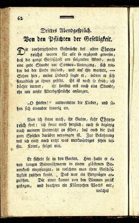 Drittes Abendgespräch. Von den Pflichten der Geselligkeit.