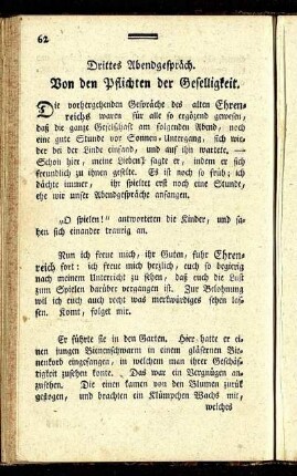 Drittes Abendgespräch. Von den Pflichten der Geselligkeit.