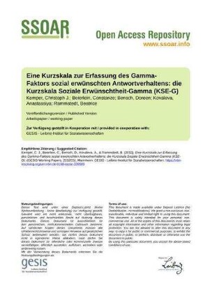 Eine Kurzskala zur Erfassung des Gamma-Faktors sozial erwünschten Antwortverhaltens: die Kurzskala Soziale Erwünschtheit-Gamma (KSE-G)
