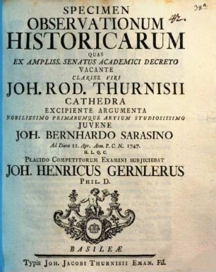 Specimen observationum historicarum