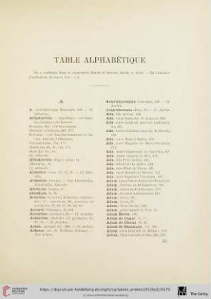 Table alphabétique