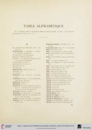 Table alphabétique