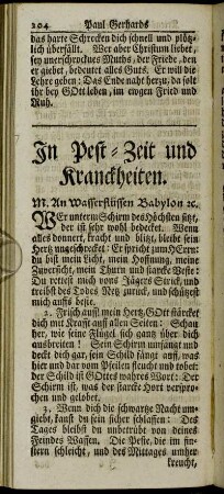 In Pest-Zeit und Kranckheiten.