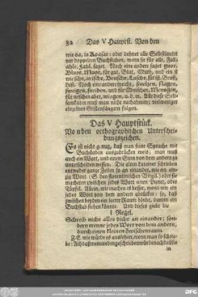 Das V Hauptstück. Von den orthographischen Unterscheidungszeichen.