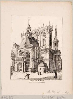 Der Dom zu Meißen von Südwesten mit neogotischer Balustrade auf zweitem Turmgeschoss, dahinter der höckrige Turm