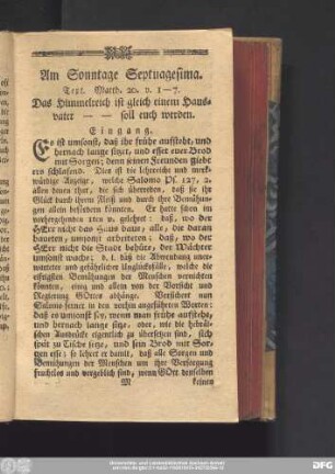 Am Sonntage Septuagesima. Text. Matth. 20. v. 1 - 7.