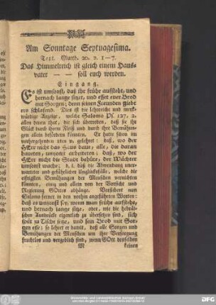 Am Sonntage Septuagesima. Text. Matth. 20. v. 1 - 7.