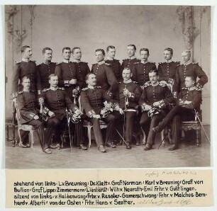 Offiziere des Grenadier-Regiments Nr. 119 in Uniform teils in stehender, teils in sitzender Haltung, vorwiegend Brustbilder in Halbprofil