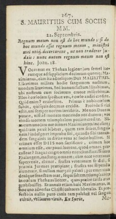 S. Mauritius Com Sociis MM. 22. Septembris