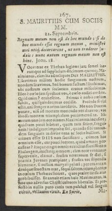 S. Mauritius Com Sociis MM. 22. Septembris