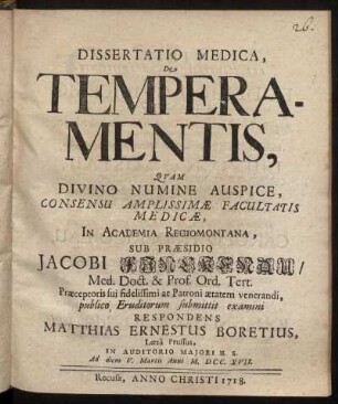 Dissertatio Medica De Temperamentis