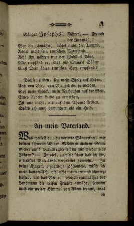 An mein Vaterland. - Hanns, beym Abend, als er eine Harfe hörte.