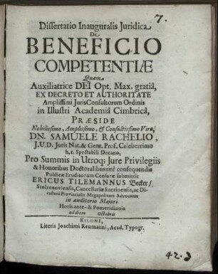Dissertatio Inauguralis Iuridica De Beneficio Competentiae