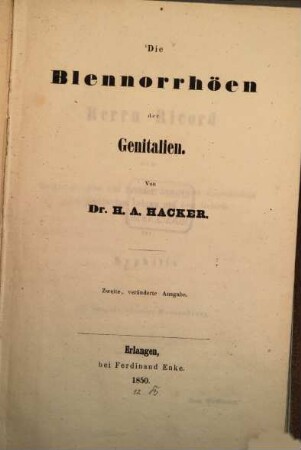 Die Blennorrhöen der Genitalien
