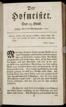 Das 23. Stück. Leipzig, den 7 des Brachmonats. 1751.