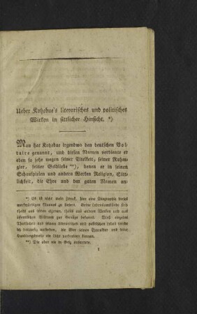 Ueber Kotzebue´s literarisches und politisches Wirken in sittlicher Hinsicht.