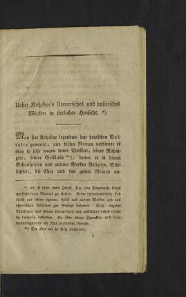 Ueber Kotzebue´s literarisches und politisches Wirken in sittlicher Hinsicht.