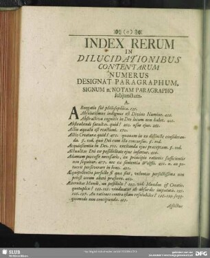 Index Rerum In Dilucidationibus Contentarum Numerus Designat Paragraphum, Signum n, Notam Paragrapho sujunctam