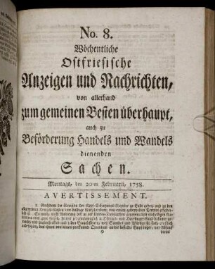 No. 8. Montags, den 20ten Februarii, 1758.