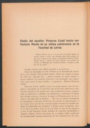 Elogio del escultor Piqueras Cotolí