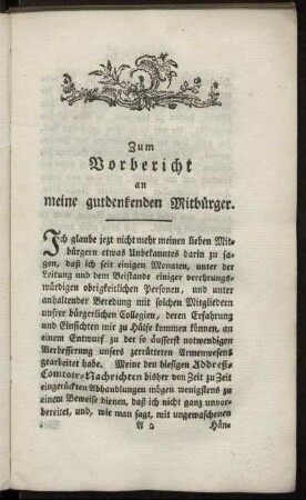 Zum Vorbericht an meine gutdenkenden Mitbuerger