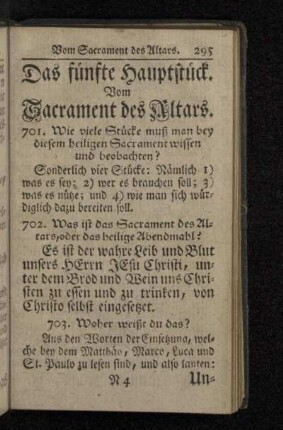 Das fünfte Hauptstück. Vom Sacrament des Altars.