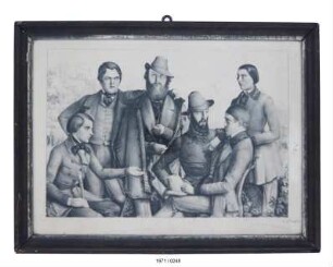 Lithografie von Arnold: "Männergesellschaft"; um 1850