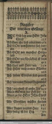 Register Der teutschen Gesänge