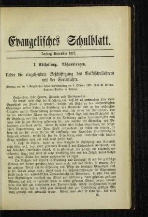 Ueber die eingehendere Beschäftigung des Volksschullehrers mit der Seelenlehre : (Vortrag auf der 7. Anhaltischen Lehrer-Versammlung am 2. Oktober 1872)