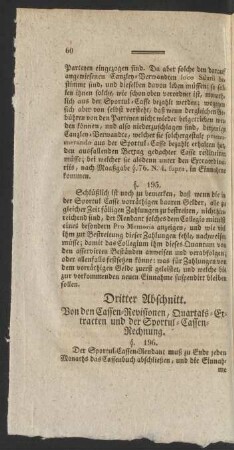 Dritter Abschnitt. Von den Cassen-Revisionen, Quartals-Extracten und der Sportul-Cassen-Rechnung