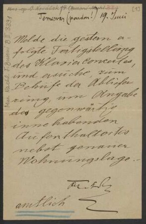 Brief an Ferruccio Busoni, 19.06.1895