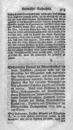 Systematischer Entwurf der Münzwissenschaft bey den Teutschen.