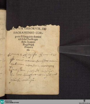 Contra Novvm Errorvm de Sacramenso Corporis & sanguinis domini nostri Iesu Christi epistola Ioannis Bugēhagij Pomerani