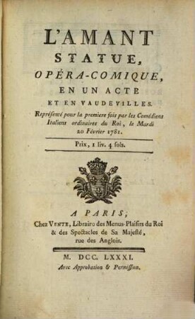 L' amant statue : opera comique
