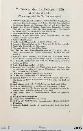 Mittwoch, den 19. Februar 1936, ab 10 Uhr, ab 3 Uhr (Nr. 1-437)