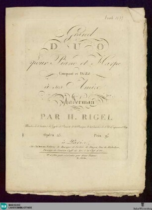 Grand duo pour piano et harpe : Opéra 25