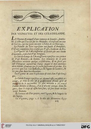 Explication des vignettes et des culs-de lampe