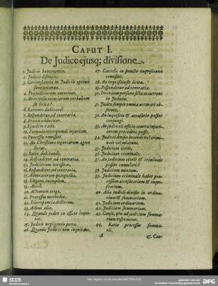 Caput I. De Iudice eiusq[ue]; divisione