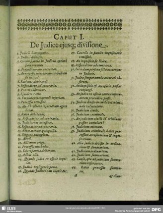 Caput I. De Iudice eiusq[ue]; divisione