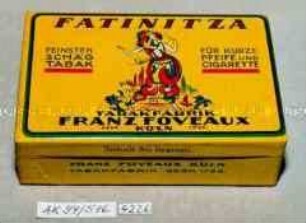 Pappschachtel für 50 Gramm "FATINITZA FEINSTER SCHÄG TABAK FÜR KURZE PFEIFE UND CIGARETTE TABAKFABRIK FRANZ FOVEAUX KÖLN"