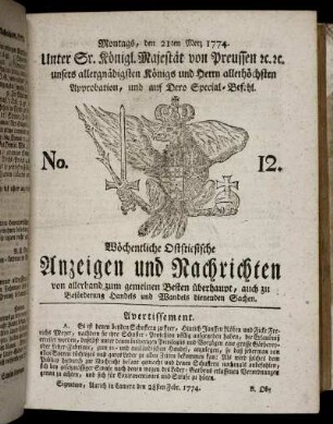 No. 12. Montags, den 21ten Merz 1774