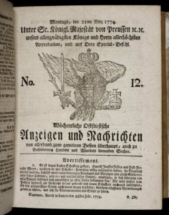 No. 12. Montags, den 21ten Merz 1774