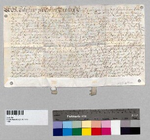 Leibgedingbrief des Klosters Baumburg für Ursula Standfest und deren künftigen Ehemann Hans Uttinger über das Gut zu Vogging. Die Mutter der Ursula, Eva, Witwe des Simon Standfest, hat das Gut übergeben.; S1: Propst Patritius [I.] von Baumburg; S2: Konvent zu Baumburg