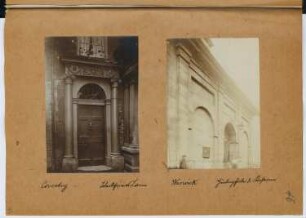 Portal Black Friars Lane, Coventry / Kaserne, Warwick: Ansicht Portal, Ansicht Hintereingang Kaserne (aus: Skizzen- und Fotoalbum 26)