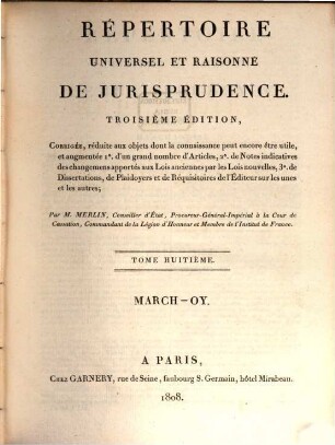 Répertoire universel et raisonné de jurisprudence. 8, March - Oy