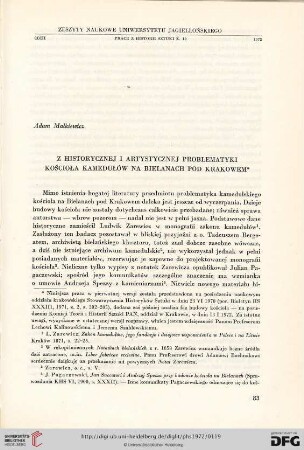 10: Z historycznej i artystycznej problematyki kościoła kamedułów na Bielanach pod Krakowem