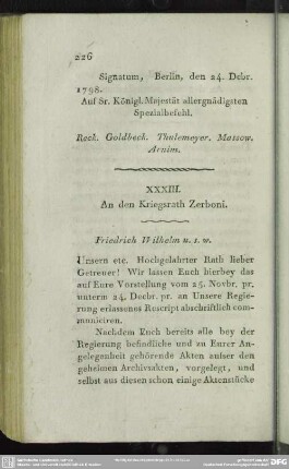 XXXIII. An den Kriegsrath Zerboni