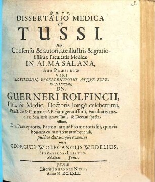 Dissertatio Medica De Tussi : Ad diem [] Iunii